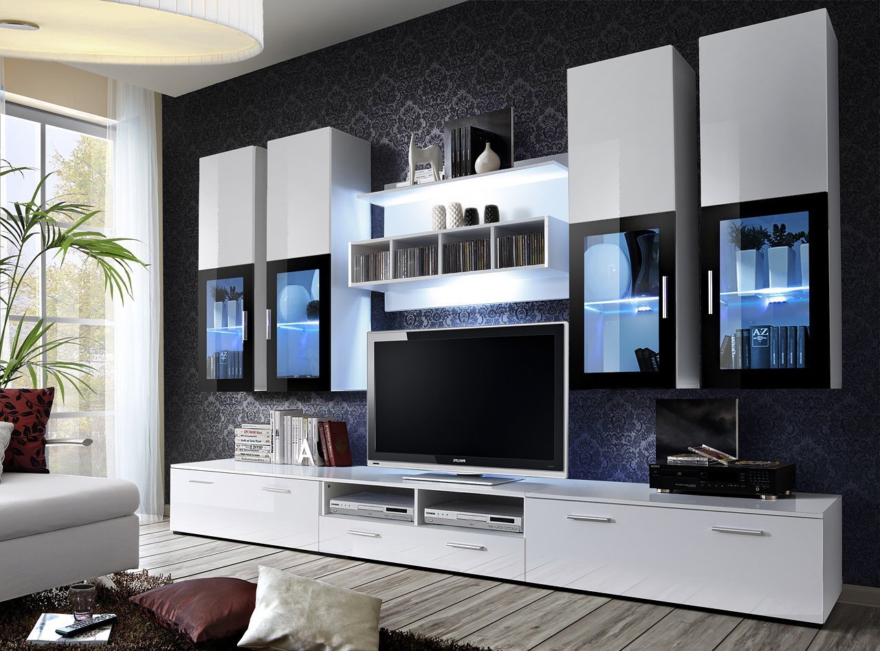 Lyra Entertainment Unit in 4 Colours White Gloss Wall Unit 