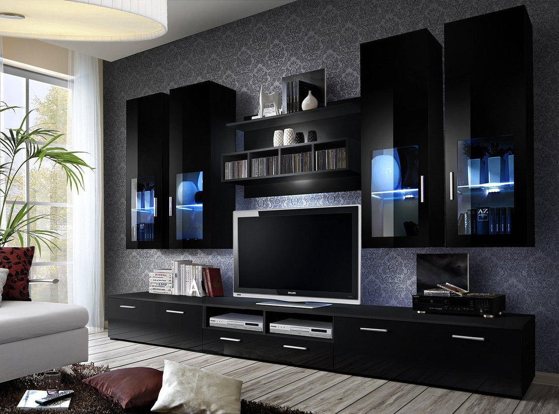 Lyra Entertainment Unit in 4 Colours Black Gloss Wall Unit 