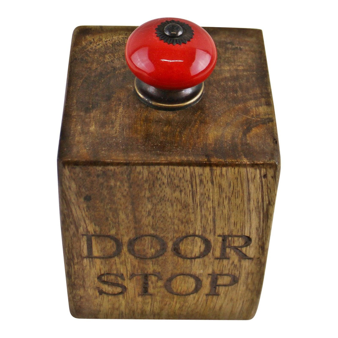 Mango Wood Doorstop With Red Ceramic Knob - £27.99 - Door Stops 