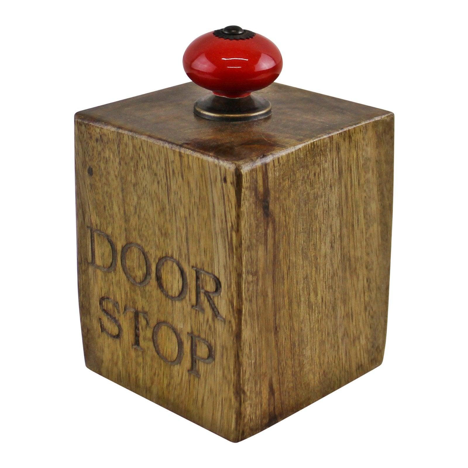 Mango Wood Doorstop With Red Ceramic Knob - £27.99 - Door Stops 