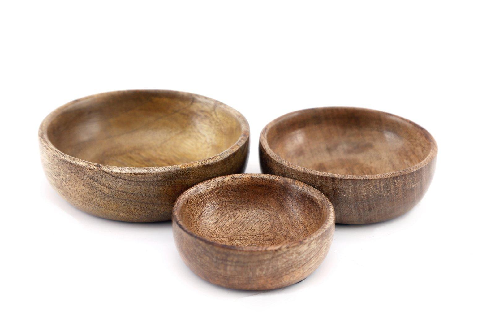 Mango Wood Round Bowls Three Piece-Bowls & Plates