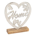Metal Silver Heart Home On A Wooden Base Large-Ornaments