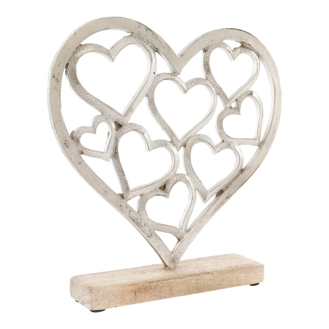 Metal Silver Hearts On A Wooden Base Large - £20.99 - Ornaments 