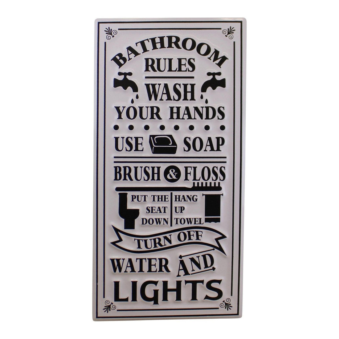 Metal, Wall Hanging Bathroom Rules Plaque, 60x30cm - £20.99 - Signs & Rules 