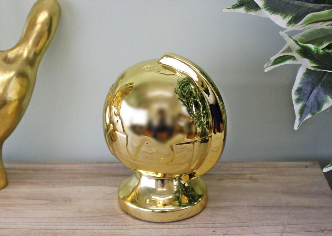 Metallic Gold Ceramic Globe Style Money Box - £18.99 - Money Boxes 