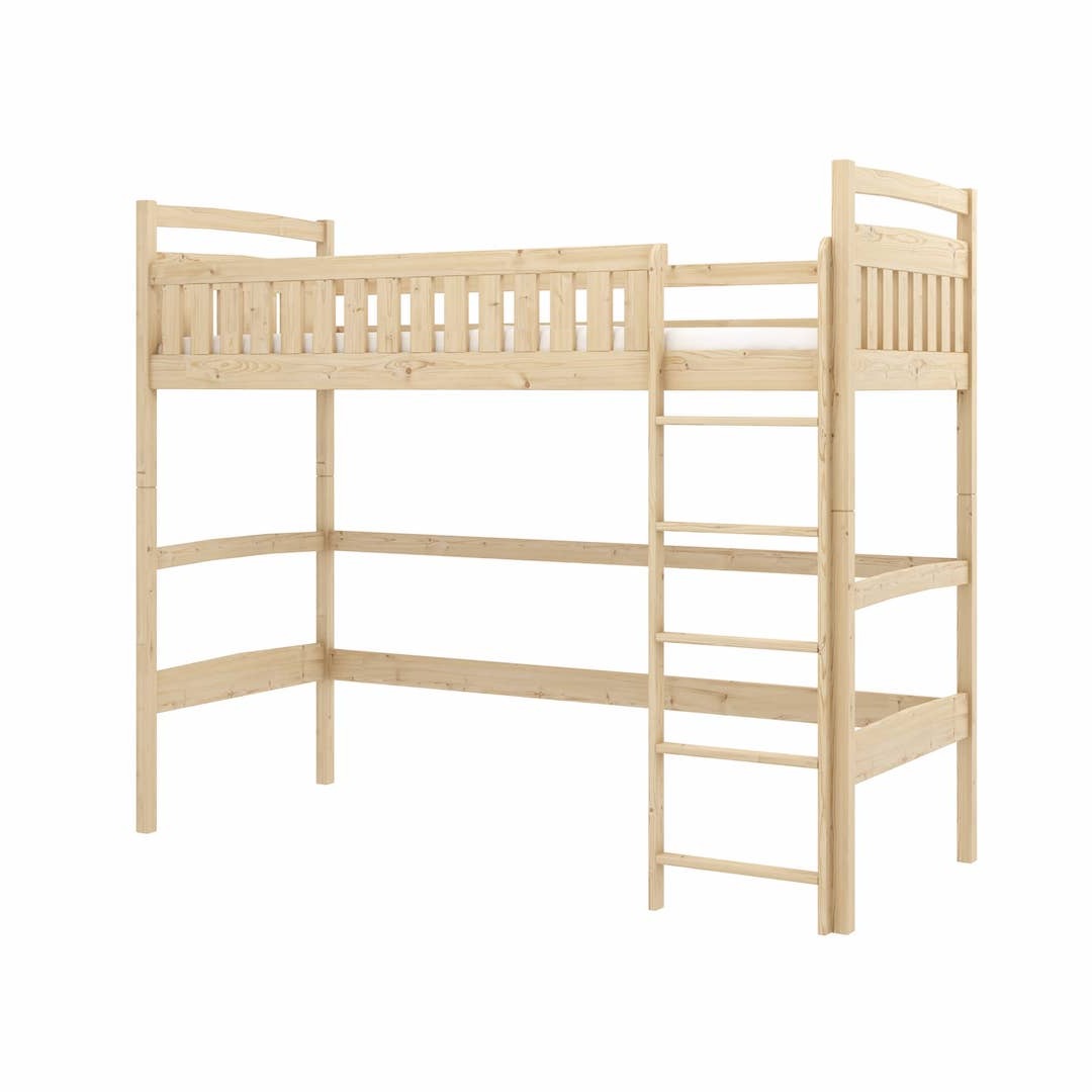 Single (3ft) Solid Pine High Sleeper Loft Bed Pine Foam Mattress