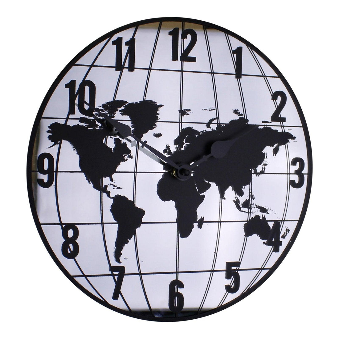 Mirrored Clock Featuring Map Of The World Design 30cm - £41.99 - Wall Hanging Clocks 