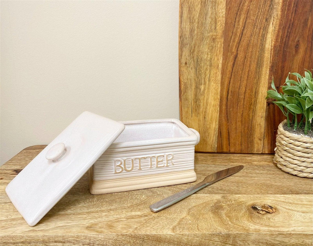 Natural Ceramic Butter Dish 19cm - £25.99 - Kitchen Storage 