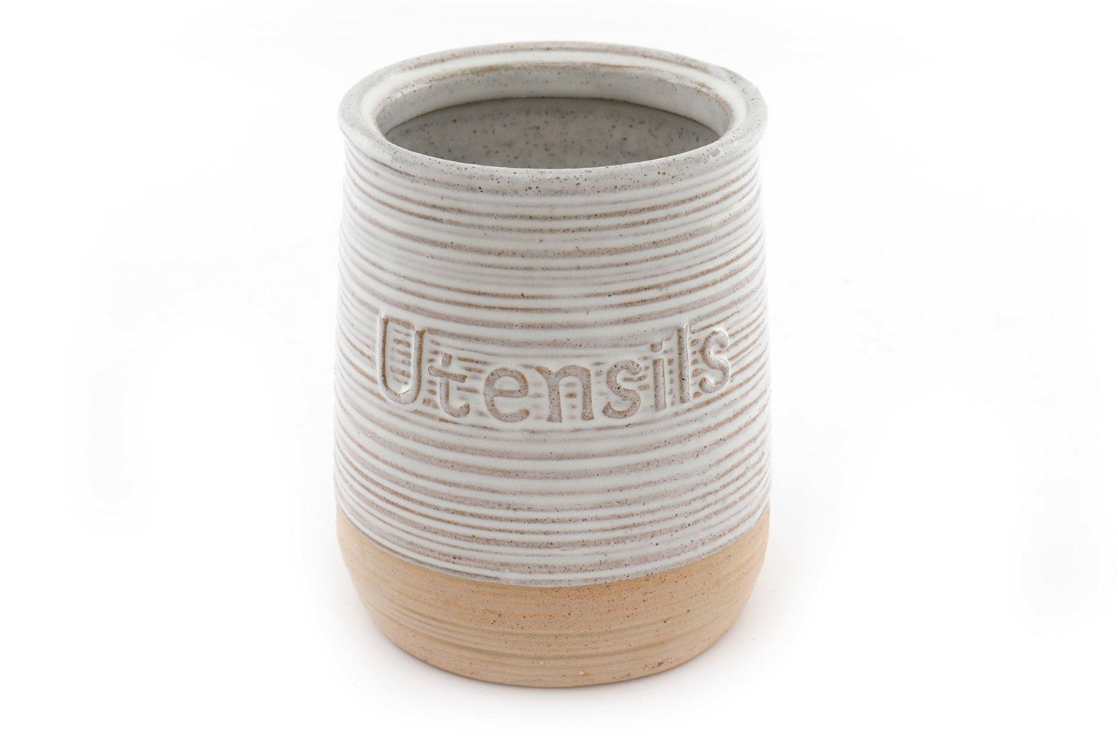 Natural Ceramic Utensil Holder 15cm-Kitchen Storage