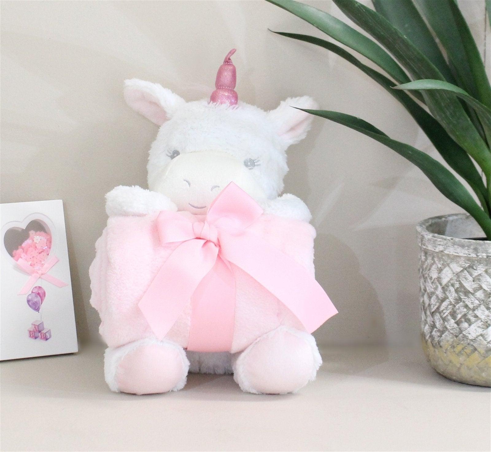 New Baby White Unicorn Teddy & Pink Throw-New Baby