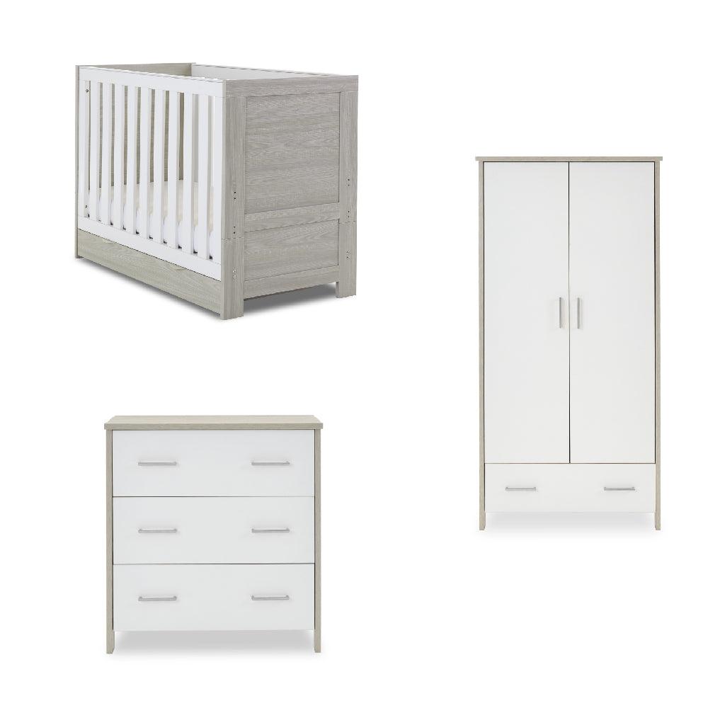 Nika Mini 3 Piece Room Set & Underdrawer Grey Wash & White Baby & Toddler Furniture Sets 