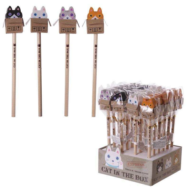 Novelty Kids Cat in a Box Design Pencil and Eraser - £6.0 - 