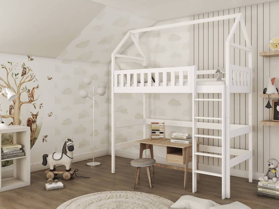 Single (3ft) Solid Pine High Sleeper Loft Bed White Foam Mattress
