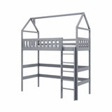 Single (3ft) Solid Pine High Sleeper Loft Bed Grey Foam Mattress