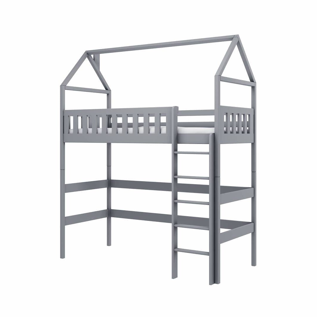Single (3ft) Solid Pine High Sleeper Loft Bed Grey Foam Mattress