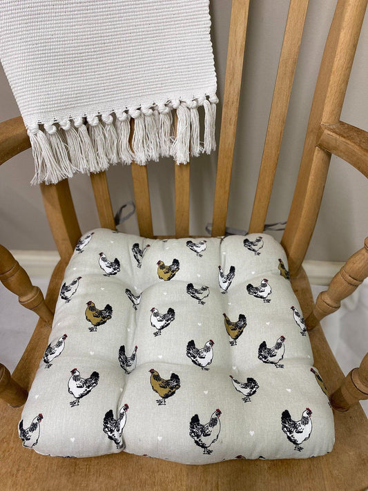 Padded Seat Pad With Ties With A Chicken Print Design - £22.99 - Throw Pillows 