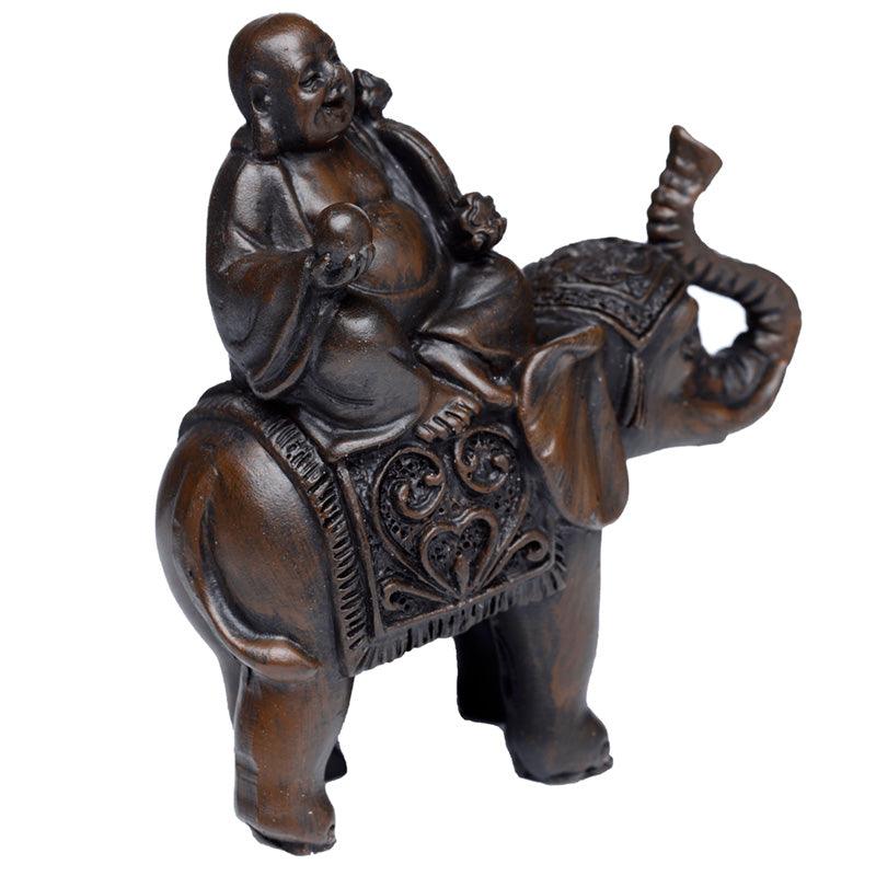 Peace of the East Brushed Wood Effect Lucky Buddha on Elephant-