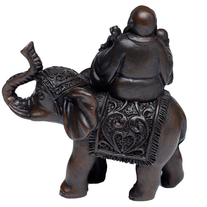 Peace of the East Brushed Wood Effect Lucky Buddha on Elephant-