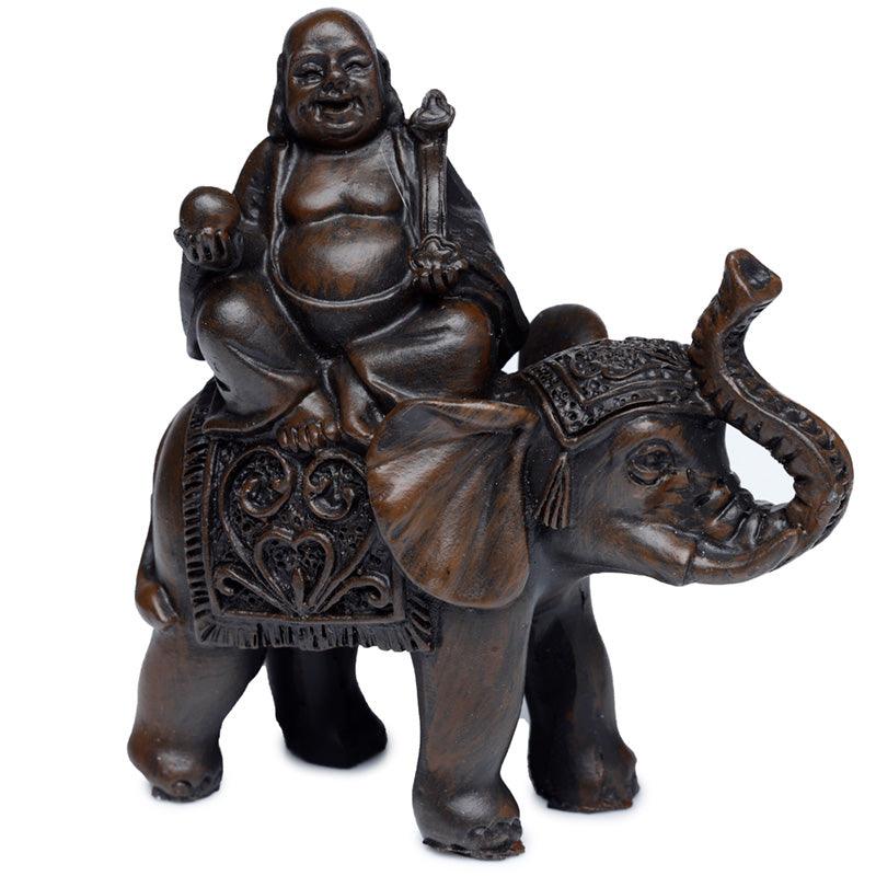 Peace of the East Brushed Wood Effect Lucky Buddha on Elephant - £7.99 - 