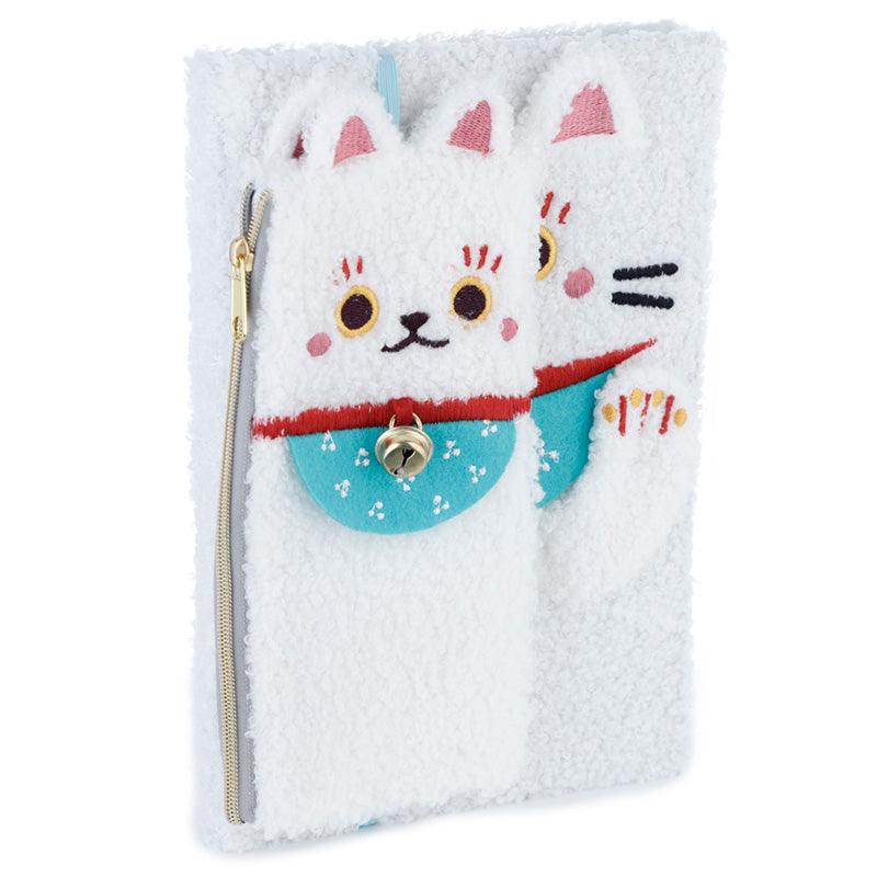 Plush Fleece A5 Notepad & Pencil Case Set - Maneki Neko Lucky Cat-