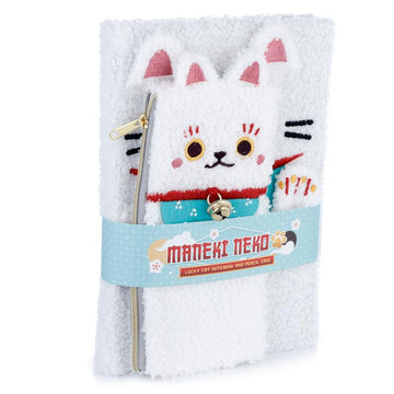 Plush Fleece A5 Notepad & Pencil Case Set - Maneki Neko Lucky Cat - £19.99 - 