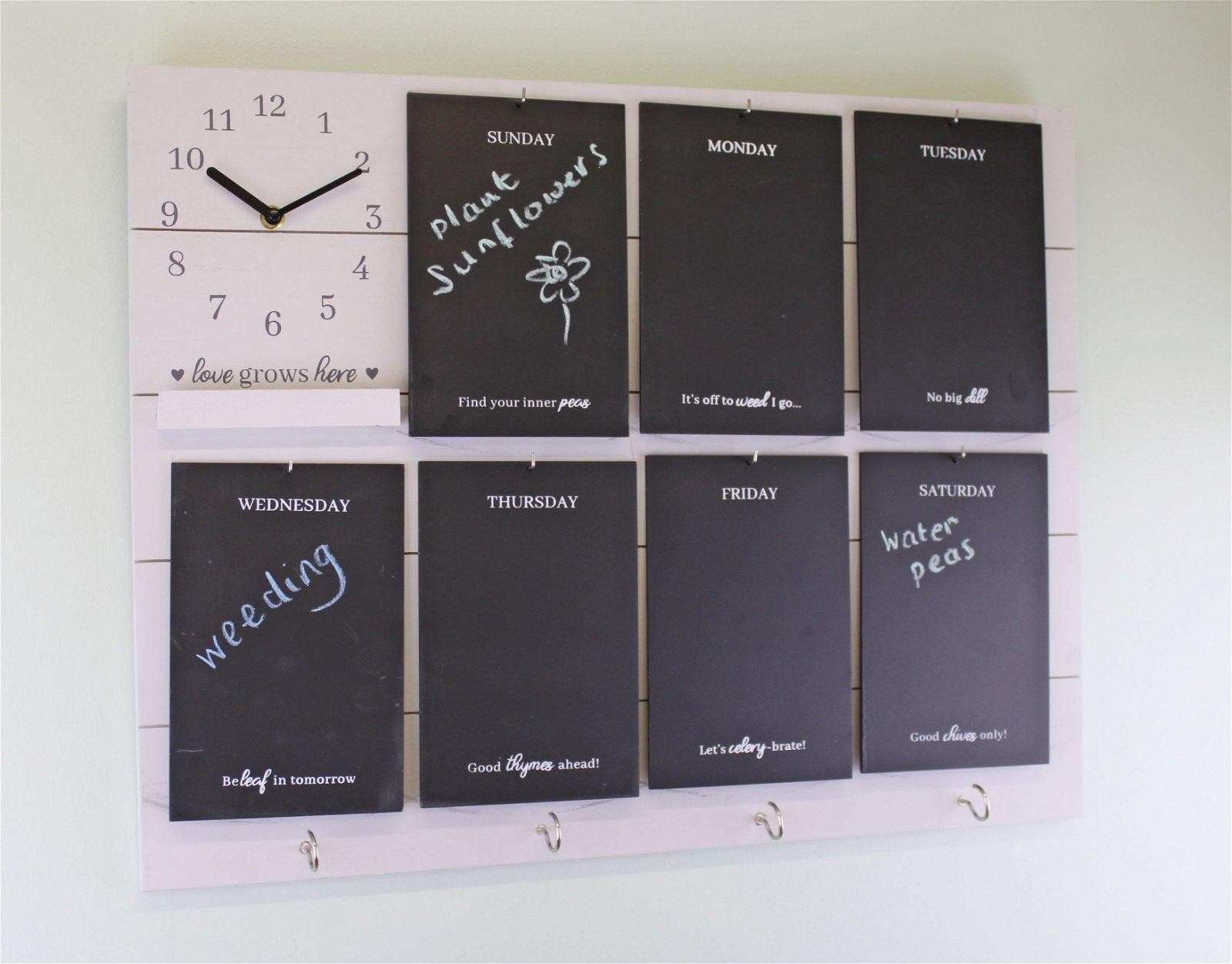 Potting Shed Weekly Reminder Chalkboard With Clock & Hooks, White - £57.99 - Blackboards, Memo Boards & Calendars 