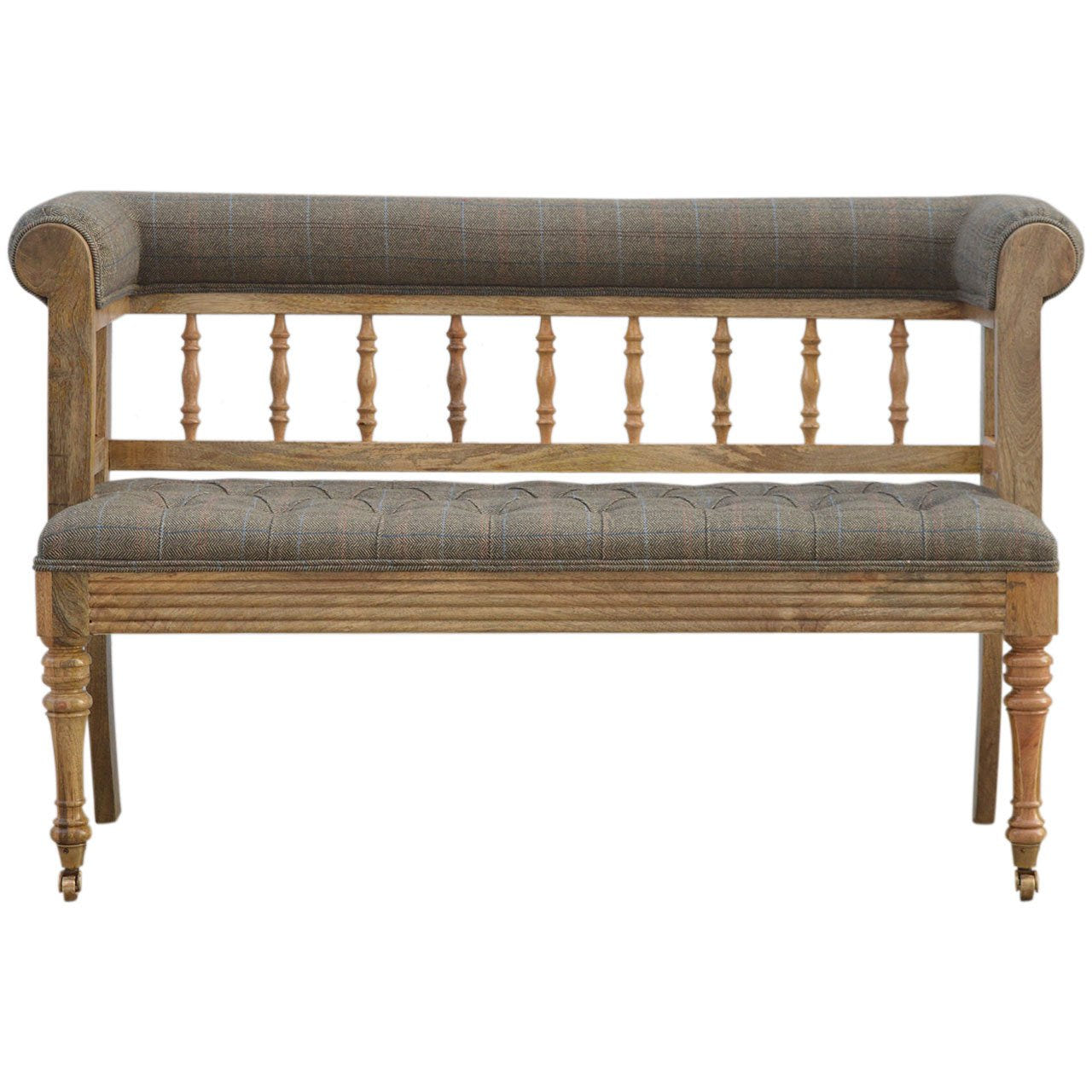 Multi Tweed Deep Button Bench | Oak-Ish