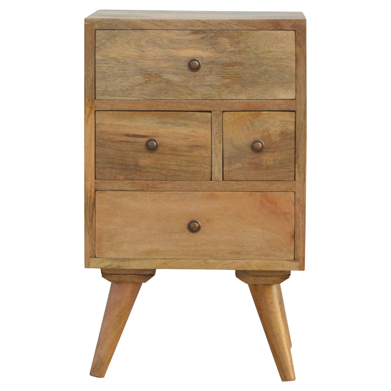 Nordic Style 4-Drawer Multi Bedside Table | Oak-Ish Solid Mango Wood