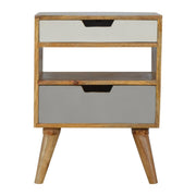 Grey and White Cut-out Bedside Table | Oak-Ish Solid Mango Wood