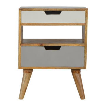 Grey and White Cut-out Bedside Table | Oak-Ish Solid Mango Wood