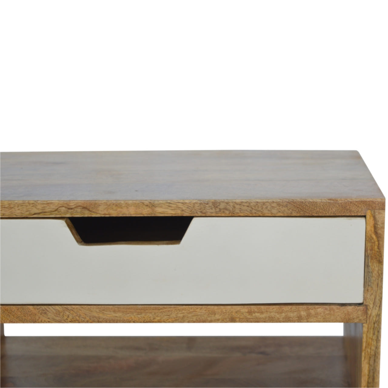 Grey and White Cut-out Bedside Table | Oak-Ish Solid Mango Wood