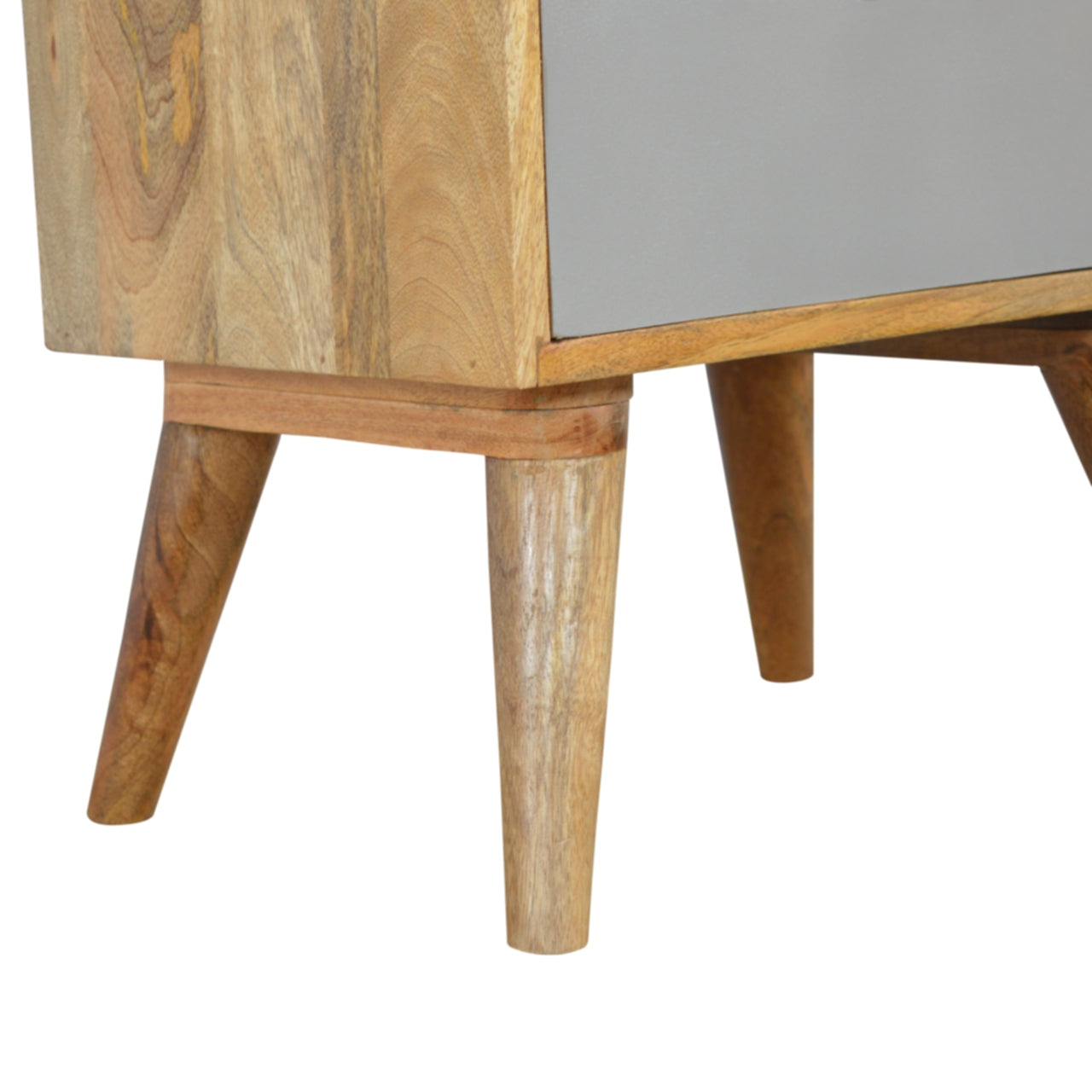 Grey and White Cut-out Bedside Table | Oak-Ish Solid Mango Wood