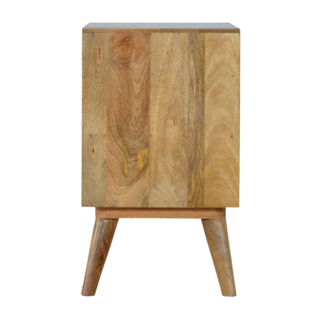 Grey and White Cut-out Bedside Table | Oak-Ish Solid Mango Wood