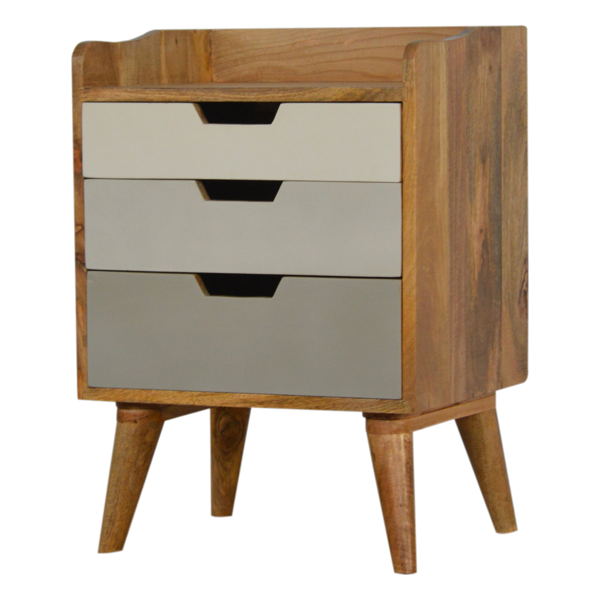 Grey and White Gradient Bedside Table | Oak-Ish Mango Wood