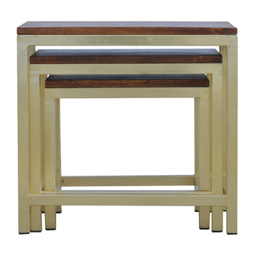 Chunky Gold Stool Set of 3 Footstool | Chestnut Mango Wood