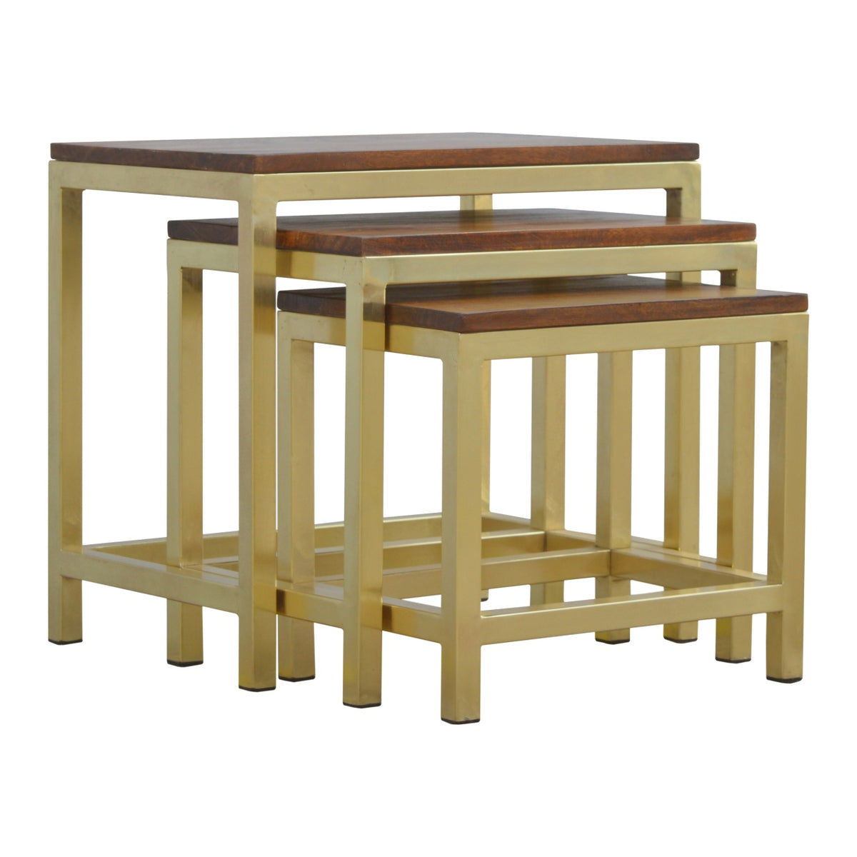 Chunky Gold Stool Set of 3 Footstool | Chestnut Mango Wood
