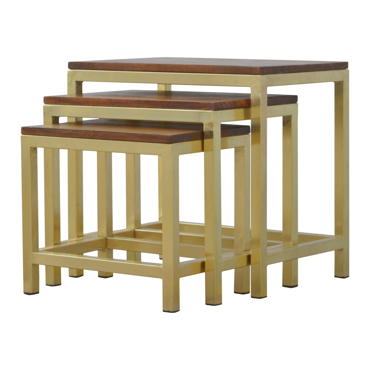 Chunky Gold Stool Set of 3 Footstool | Chestnut Mango Wood