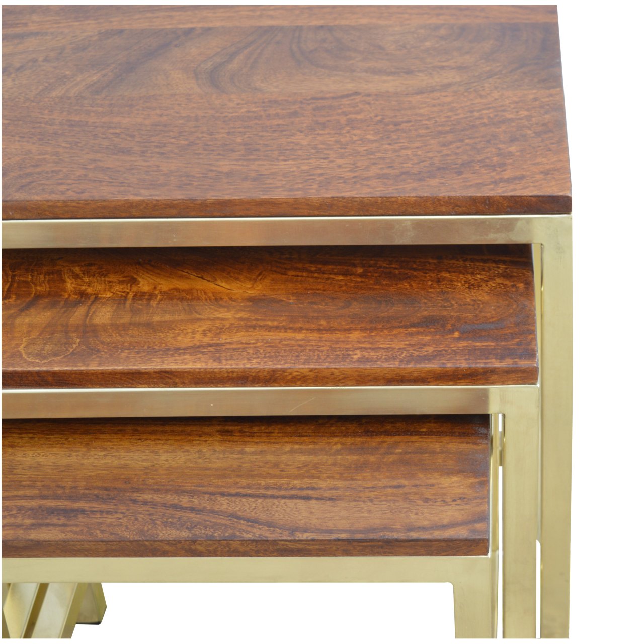 Chunky Gold Stool Set of 3 Footstool | Chestnut Mango Wood