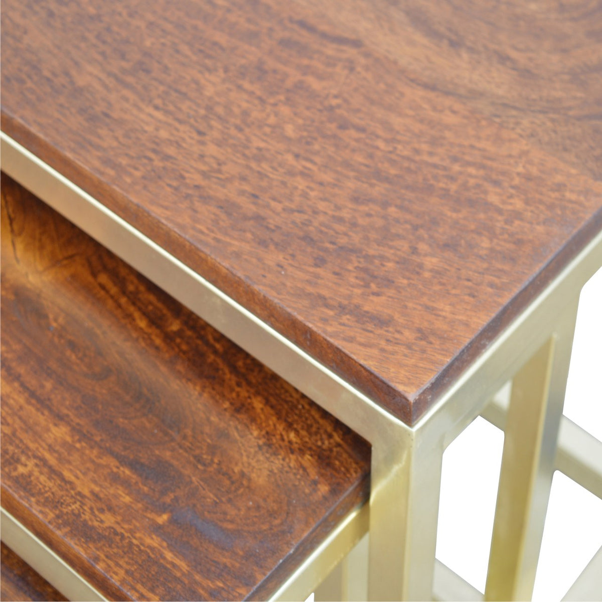Chunky Gold Stool Set of 3 Footstool | Chestnut Mango Wood