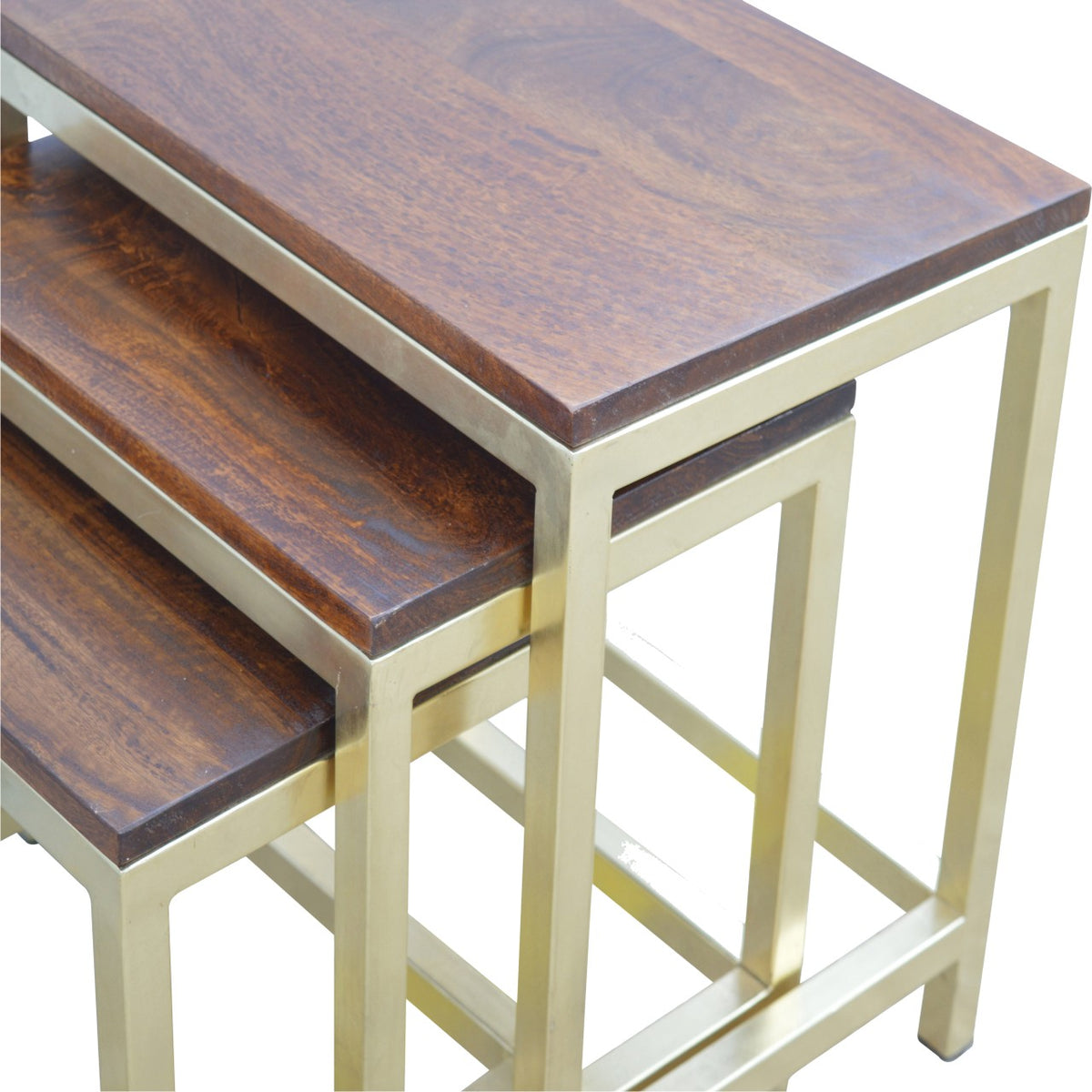 Chunky Gold Stool Set of 3 Footstool | Chestnut Mango Wood