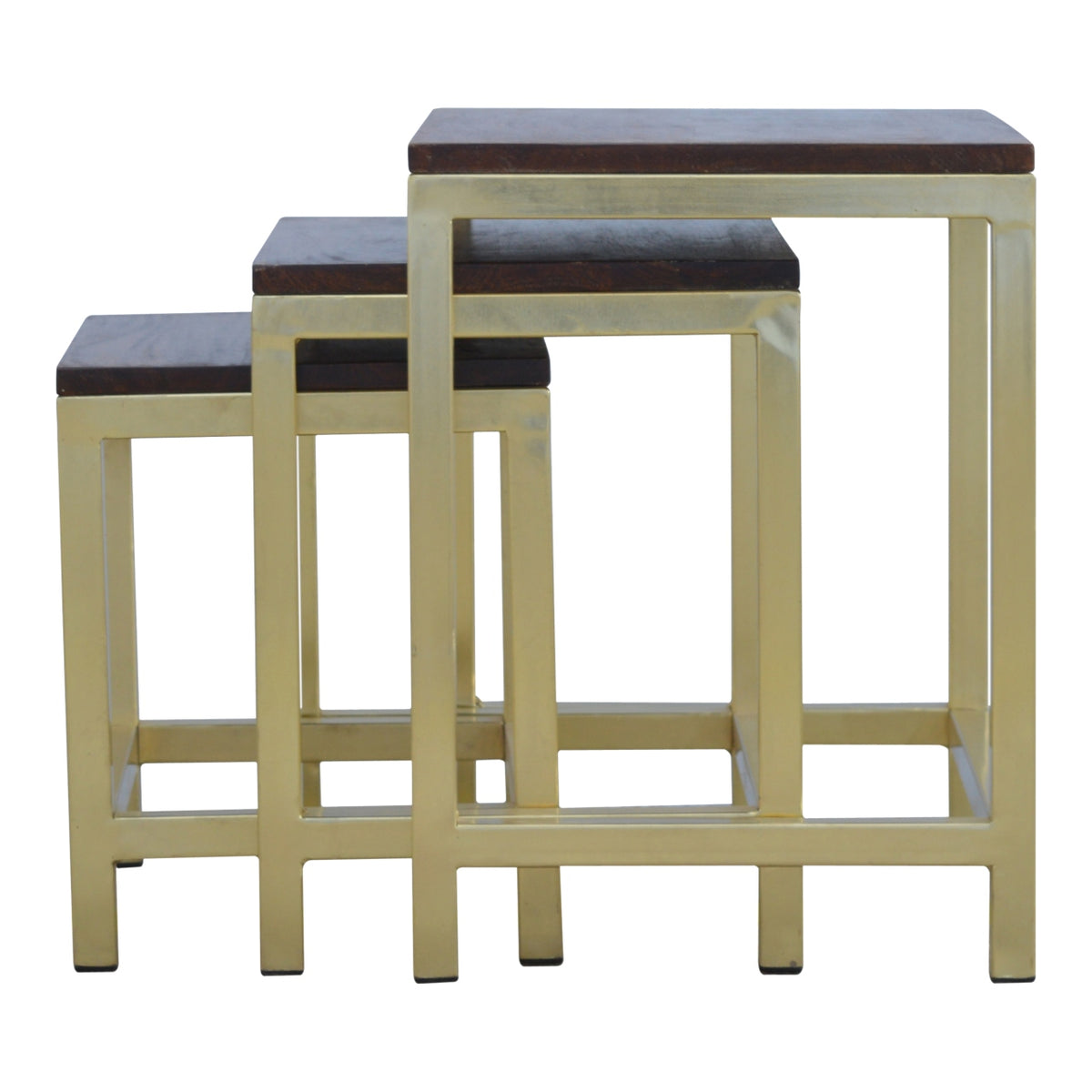 Chunky Gold Stool Set of 3 Footstool | Chestnut Mango Wood