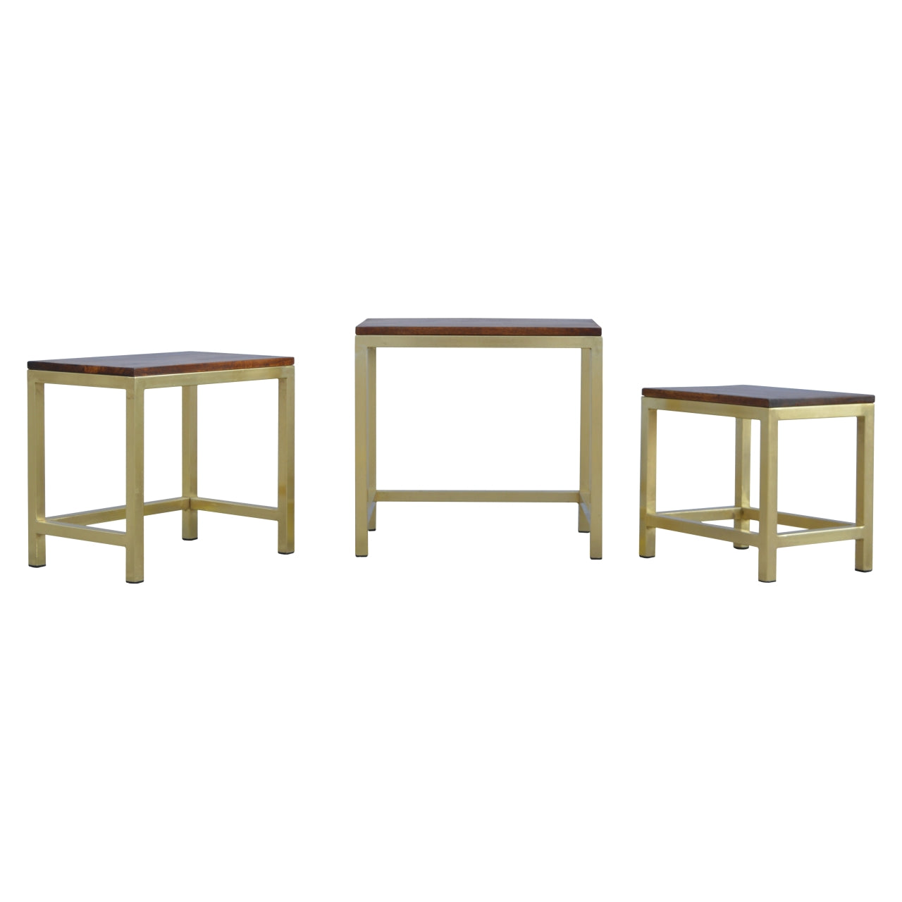 Chunky Gold Stool Set of 3 Footstool | Chestnut Mango Wood