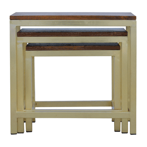 Chunky Gold Stool Set of 3 Footstool | Chestnut Mango Wood