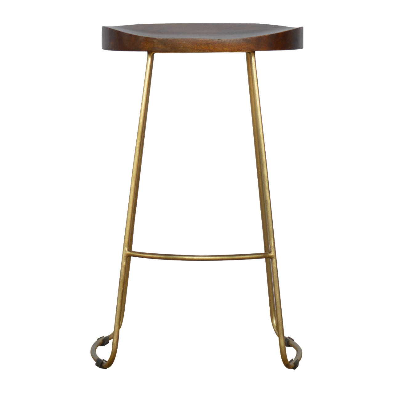 Gold Iron Bar Footstool | Chestnut Iron & Mango Wood