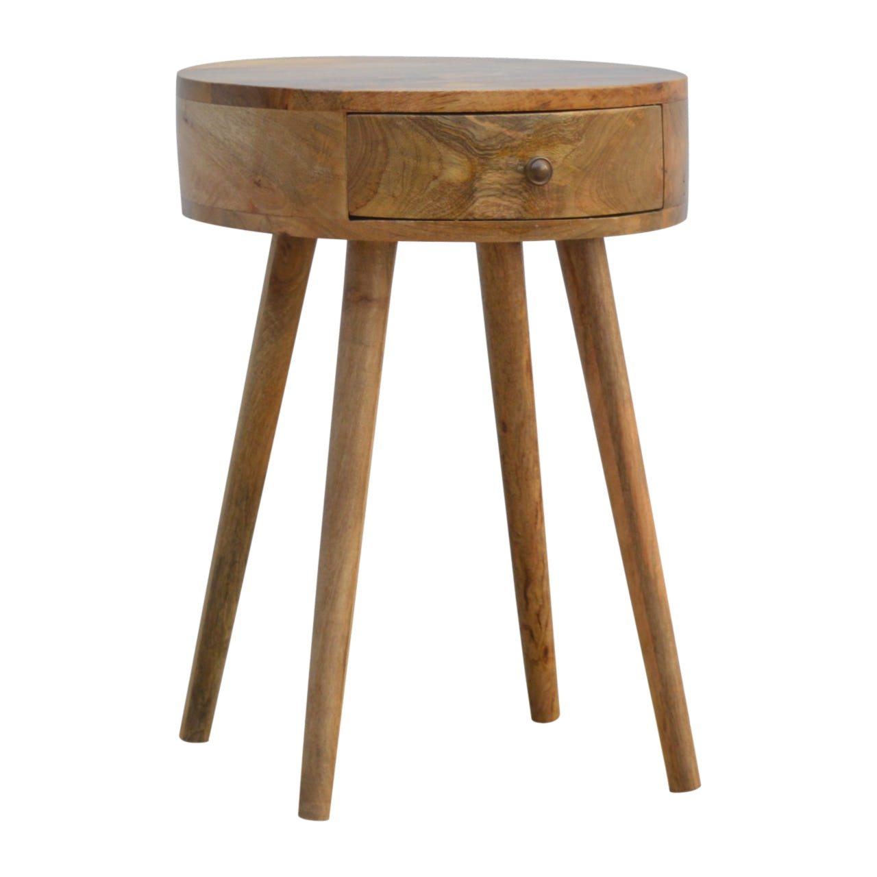 Nordic Circular Shaped Bedside Table | Oak Mango Wood