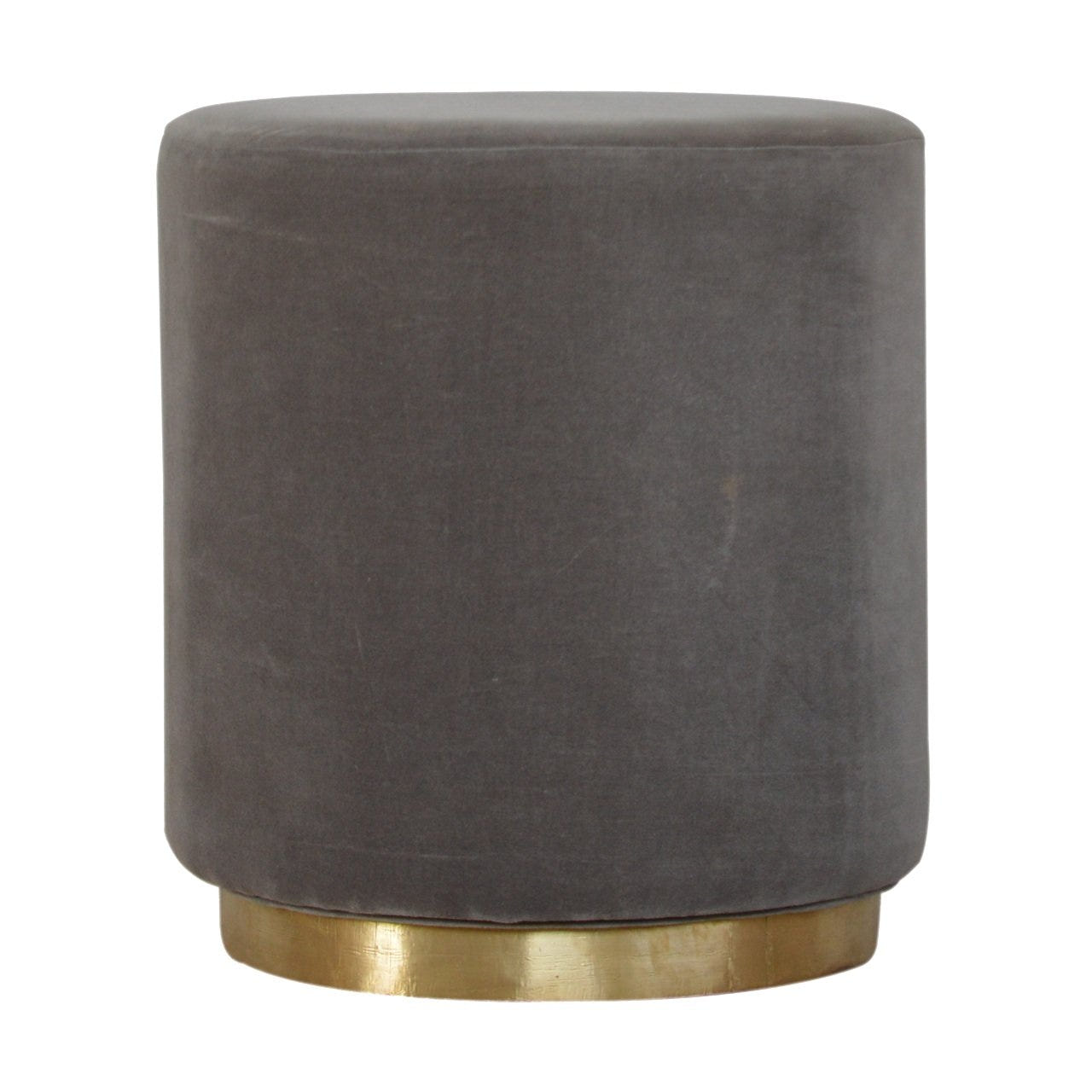 Gold Base Grey Velvet Footstool | Cotton Velvet