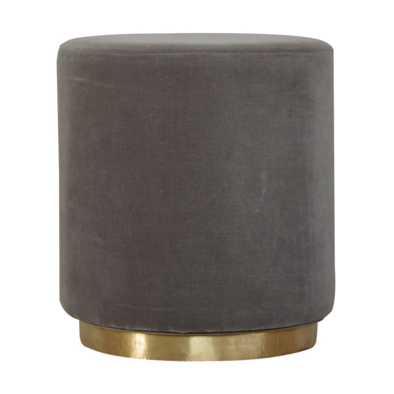 Gold Base Grey Velvet Footstool | Cotton Velvet
