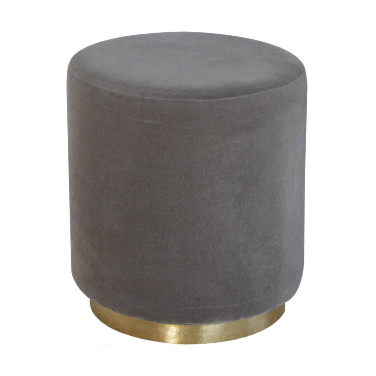 Gold Base Grey Velvet Footstool | Cotton Velvet