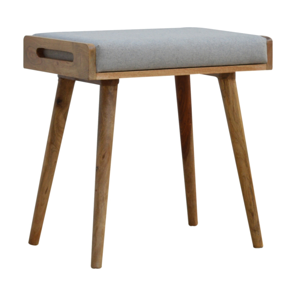 Grey Tweed Tray Style Footstool | Oak-Ish
