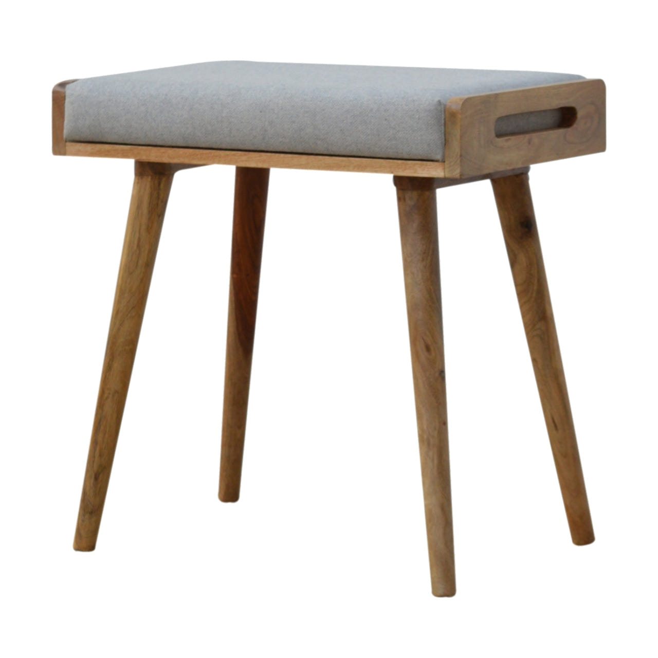 Grey Tweed Tray Style Footstool | Oak-Ish